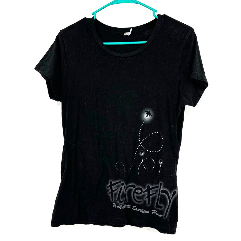 Alstyle Size Large Short Sleeve Crewneck T-Shirt Black Firefly Print Activewear‎